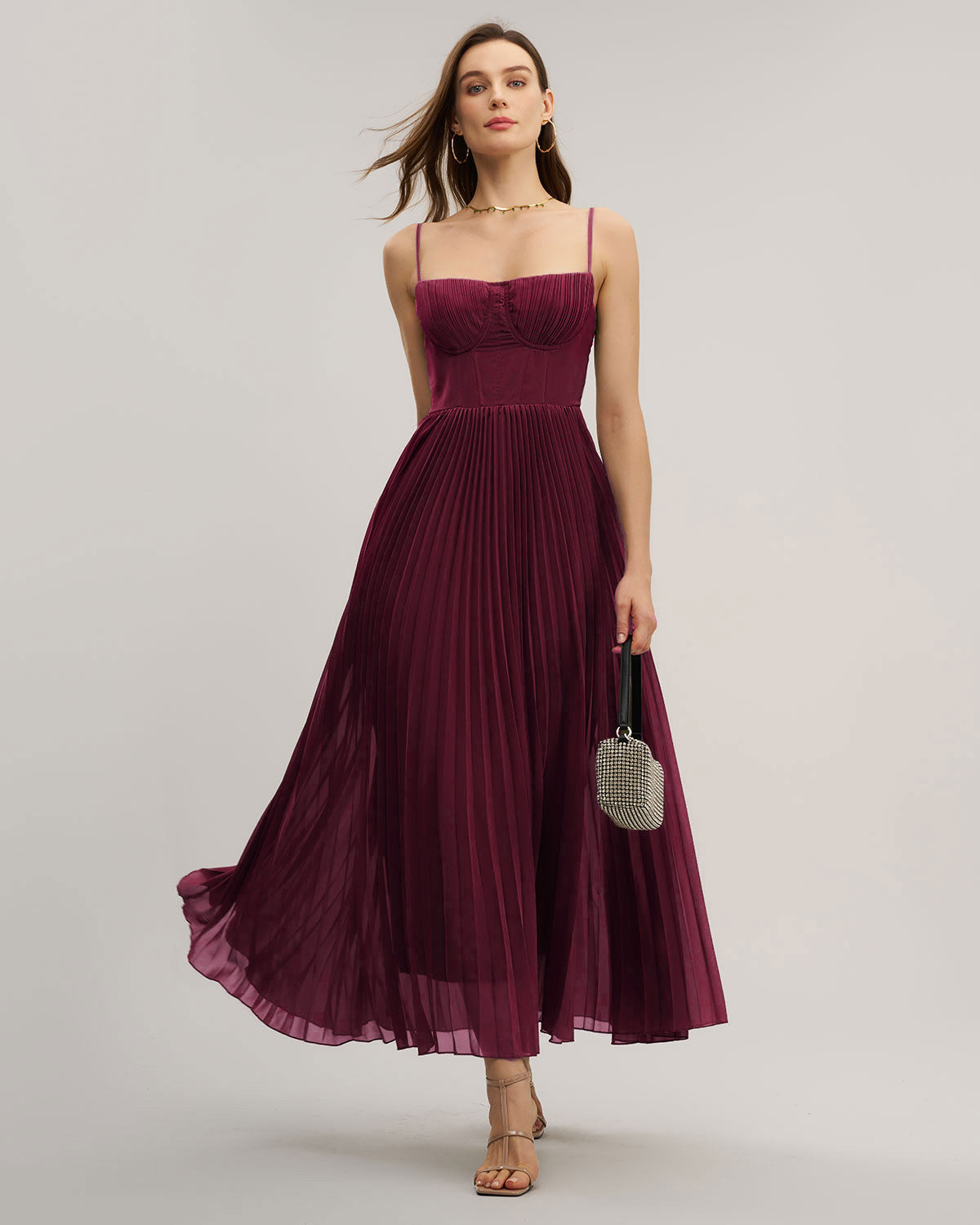 Wine Red Sweetheart Neck Flowy Maxi Dress | Rihoas