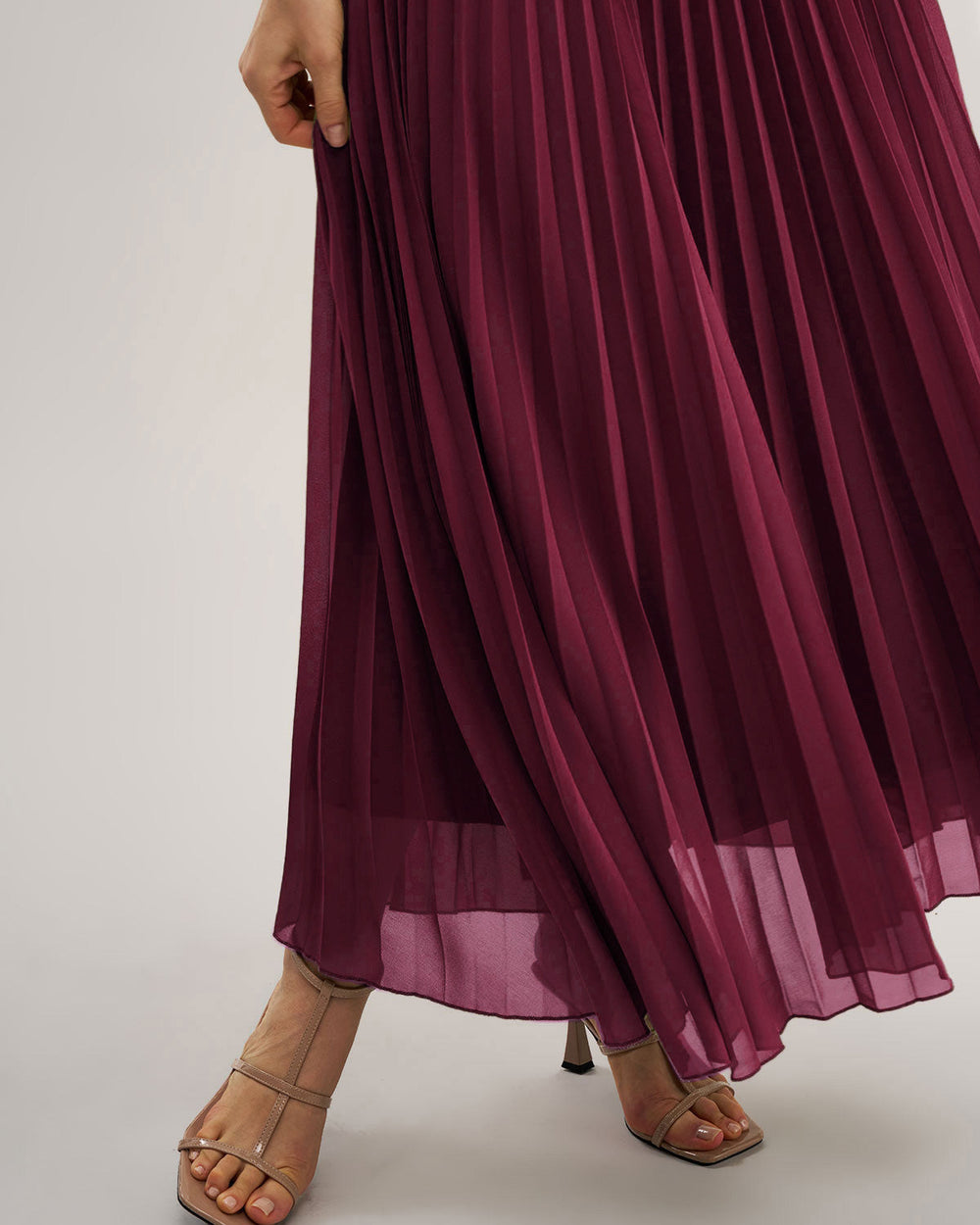 Wine Red Sweetheart Neck Flowy Maxi Dress | Rihoas