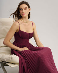 Wine Red Sweetheart Neck Flowy Maxi Dress | Rihoas