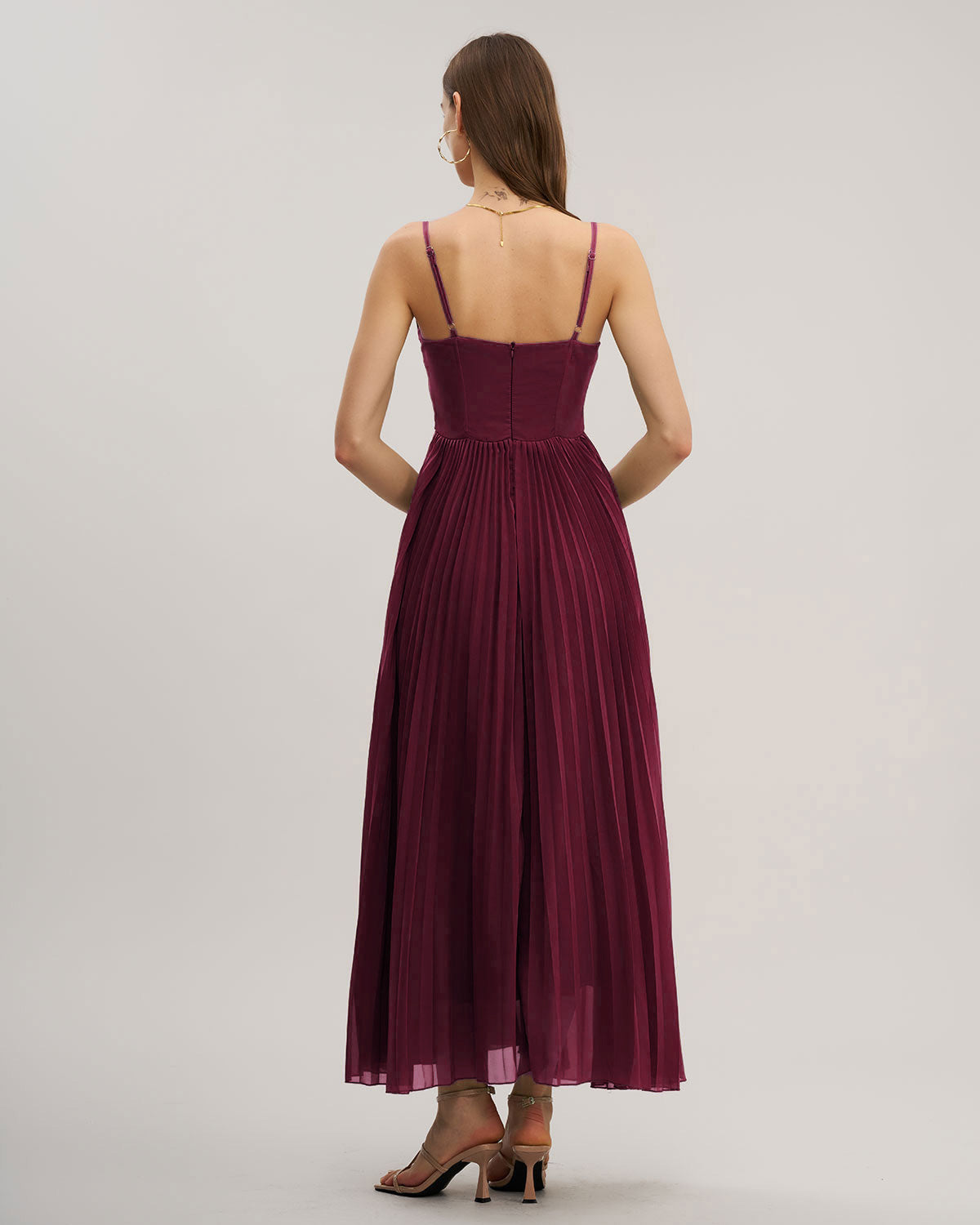 Wine Red Sweetheart Neck Flowy Maxi Dress | Rihoas