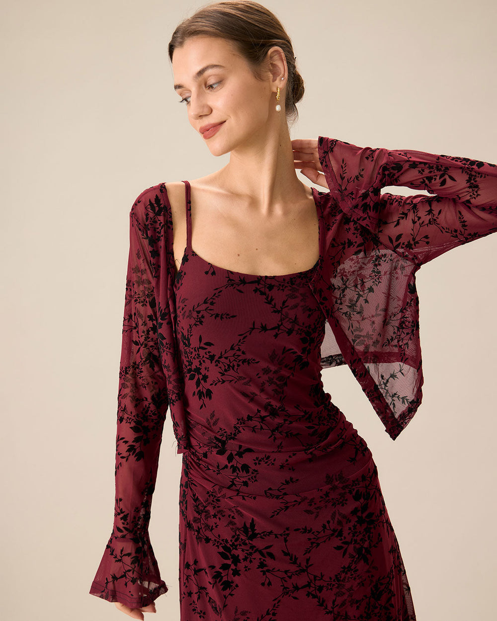 Red Floral Bodycon Slip Midi Dress | Rihoas