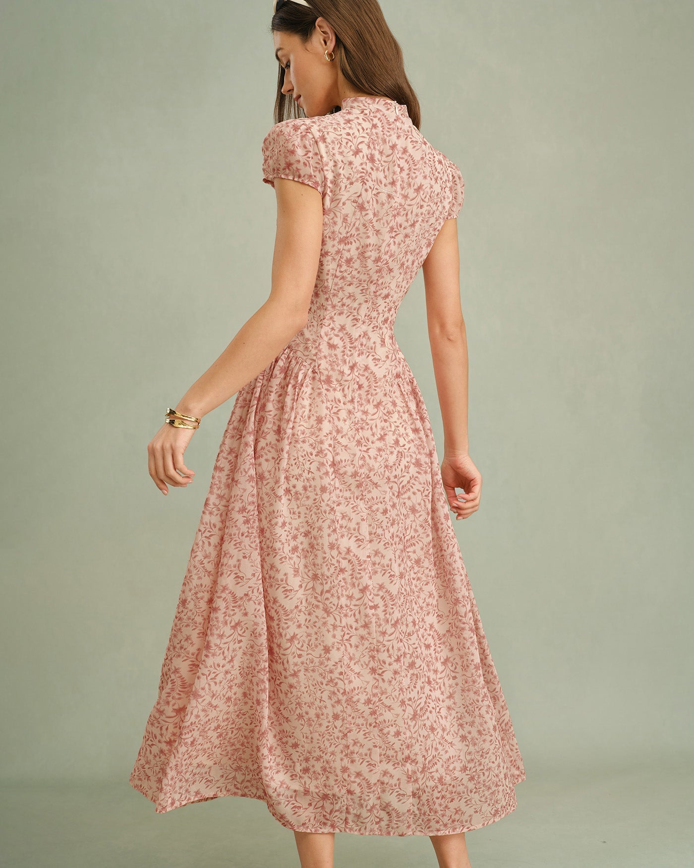 Pink Mock Neck Floral Maxi Dress | Rihoas