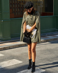 Green Plaid Cape Sleeve Coat | Rihoas