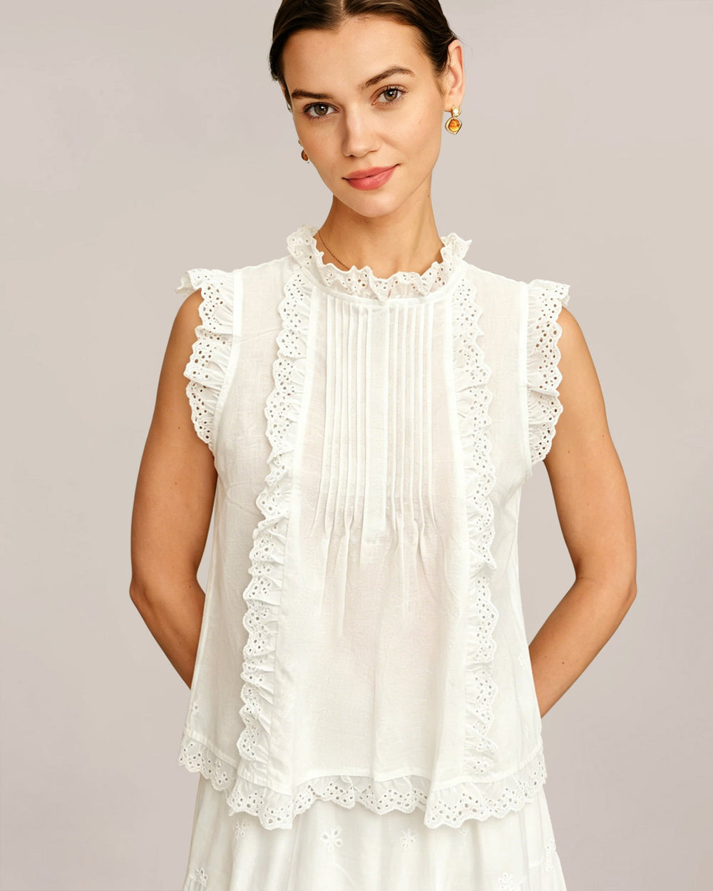 White Ruffled Splicing Tank Top | Rihoas
