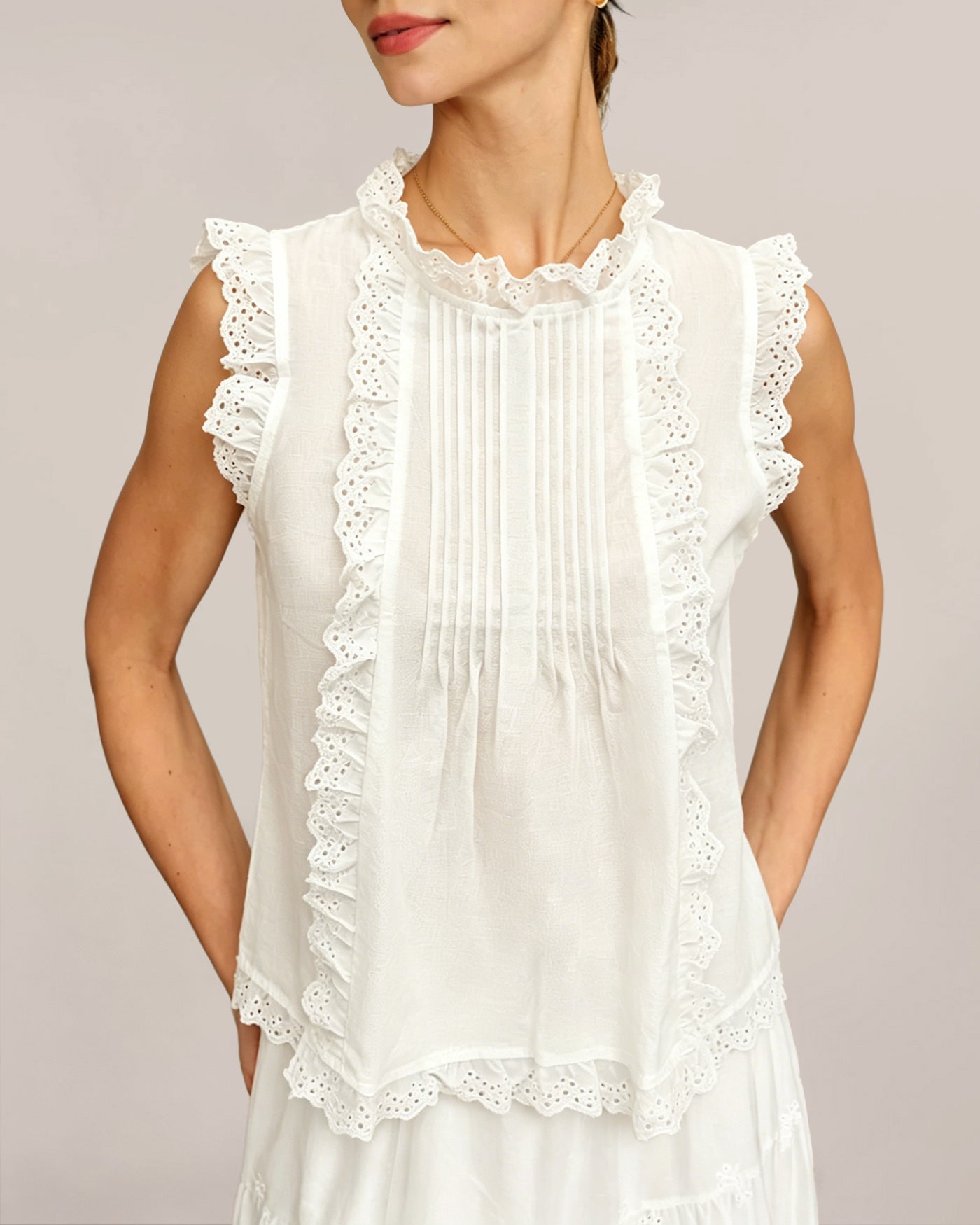 White Ruffled Splicing Tank Top | Rihoas