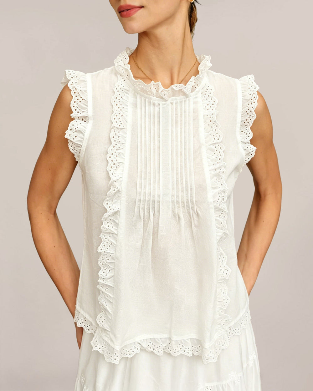White Ruffled Splicing Tank Top | Rihoas