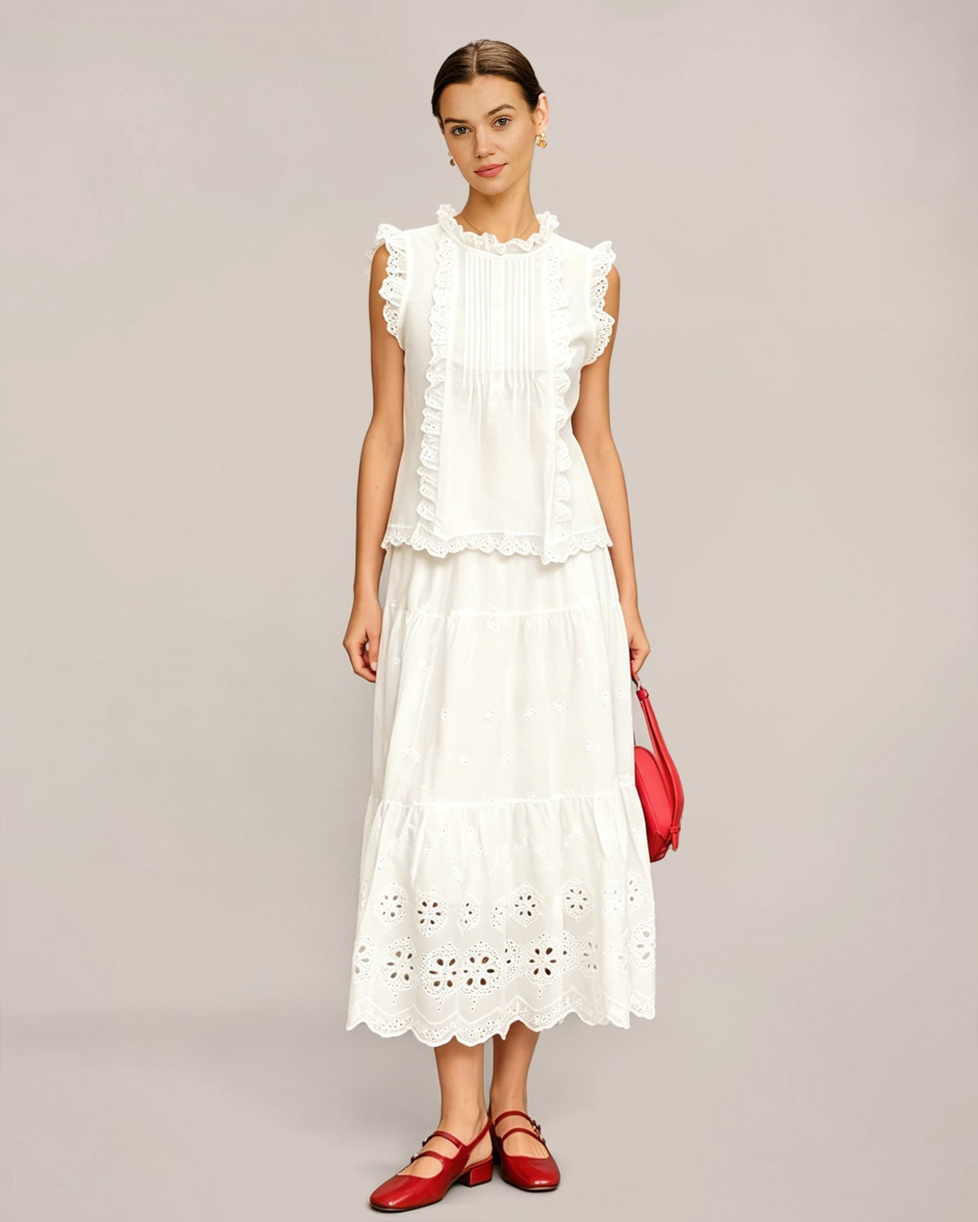 White Ruffled Splicing Tank Top | Rihoas