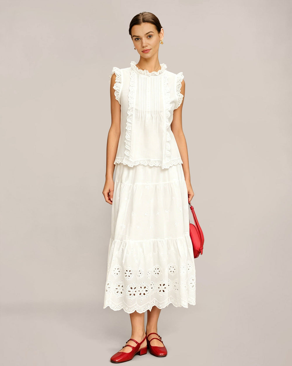 White Ruffled Splicing Tank Top | Rihoas