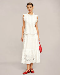 White Ruffled Splicing Tank Top | Rihoas