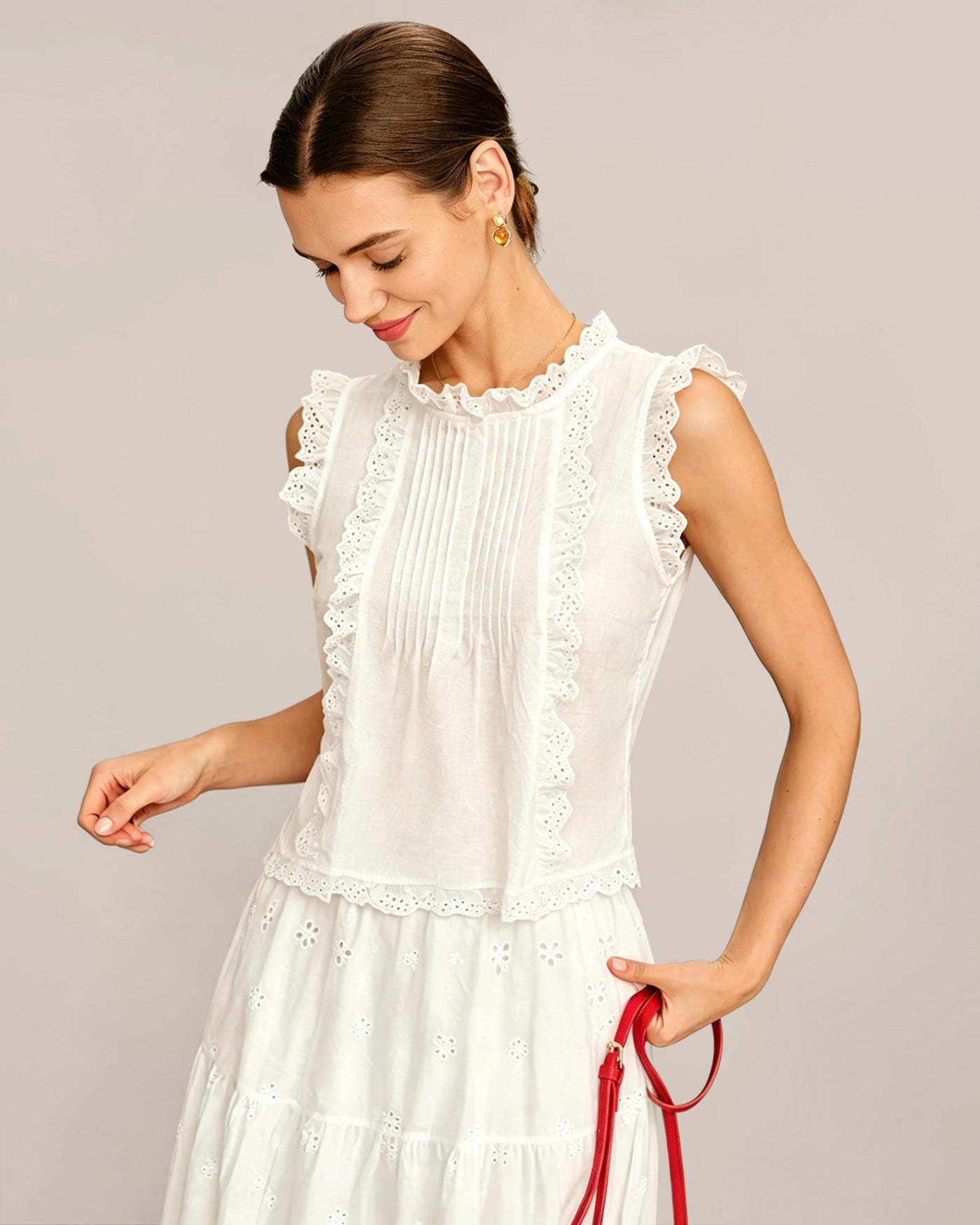 White Ruffled Splicing Tank Top | Rihoas