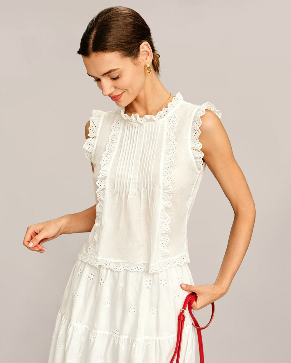 White Ruffled Splicing Tank Top | Rihoas