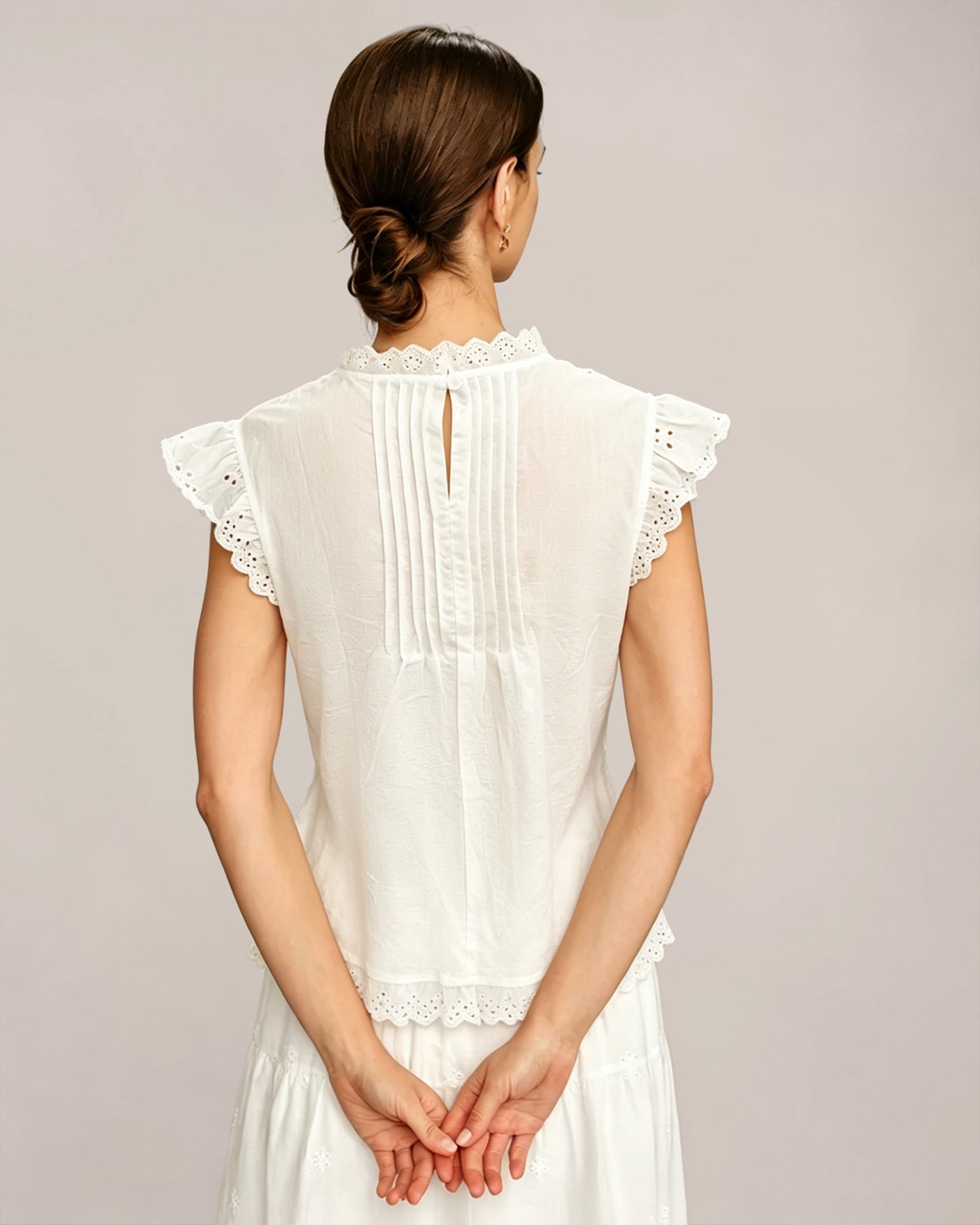 White Ruffled Splicing Tank Top | Rihoas