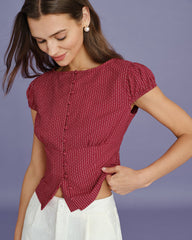 Red Boat Neck Plaid Blouse | Rihoas
