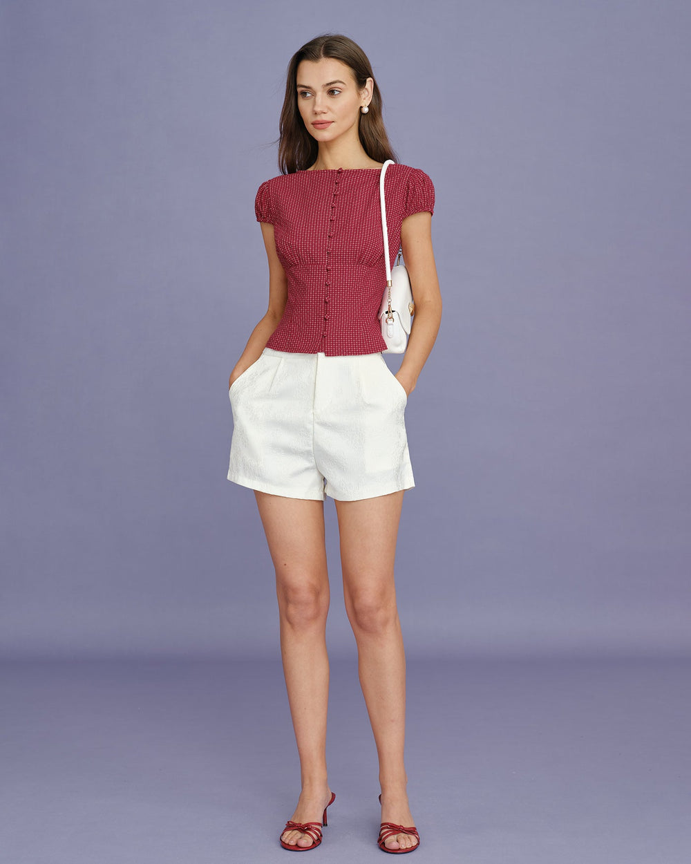 Red Boat Neck Plaid Blouse | Rihoas
