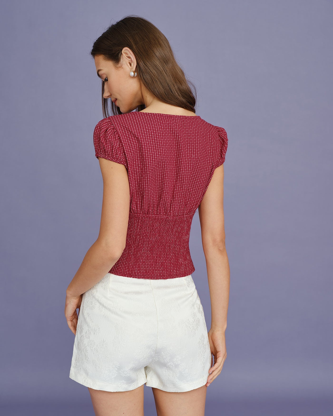 Red Boat Neck Plaid Blouse | Rihoas