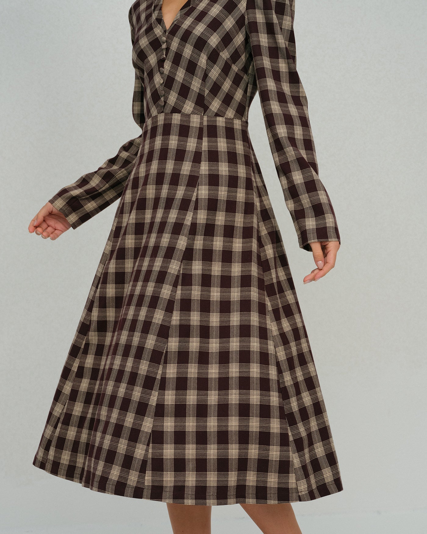 Brown Floral V Neck Midi Dress | Rihoas