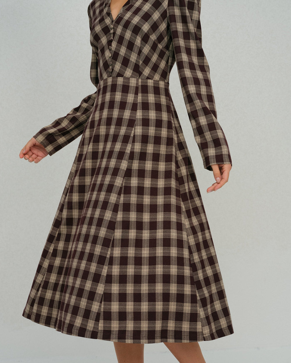 Brown Floral V Neck Midi Dress | Rihoas
