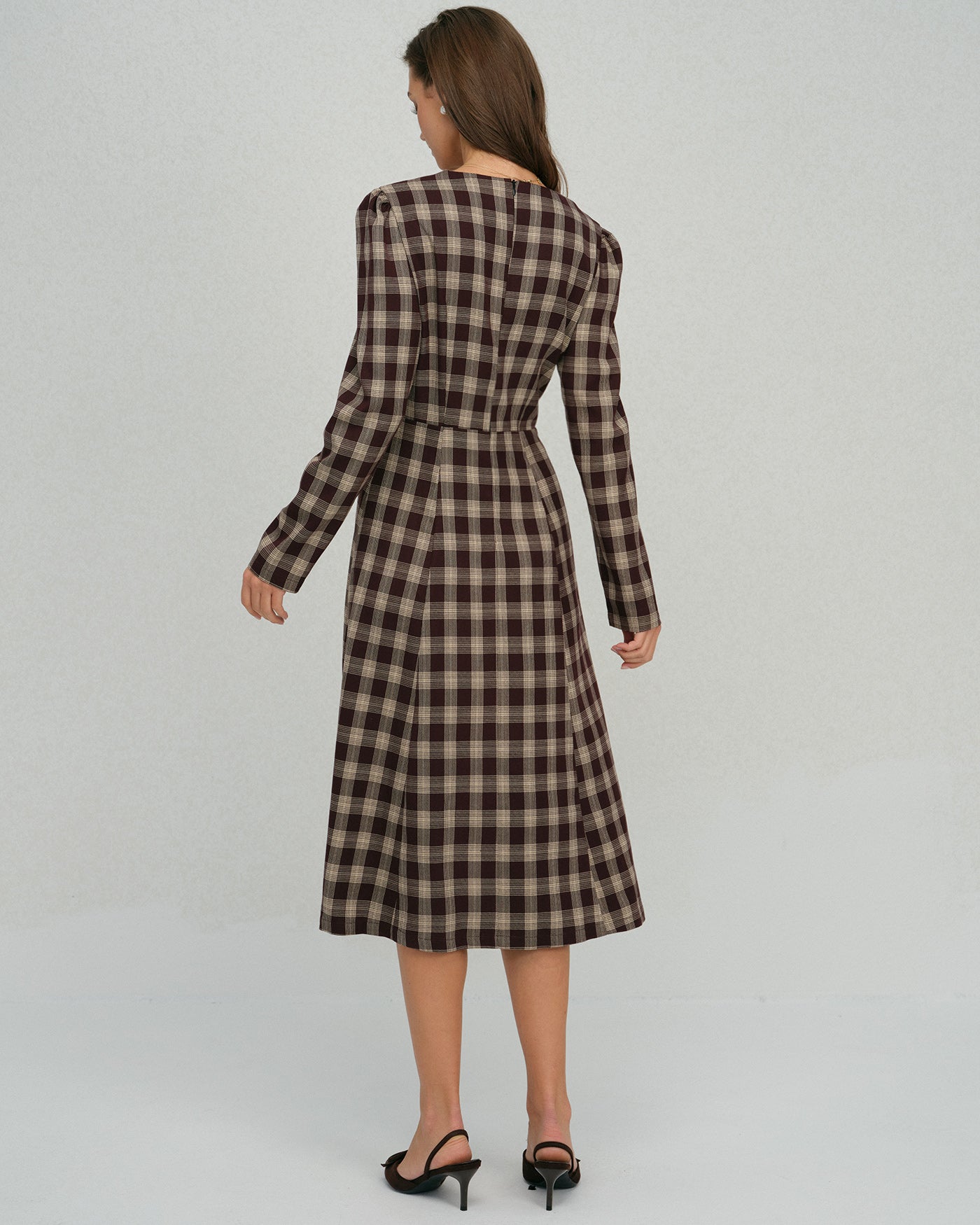 Brown Floral V Neck Midi Dress | Rihoas