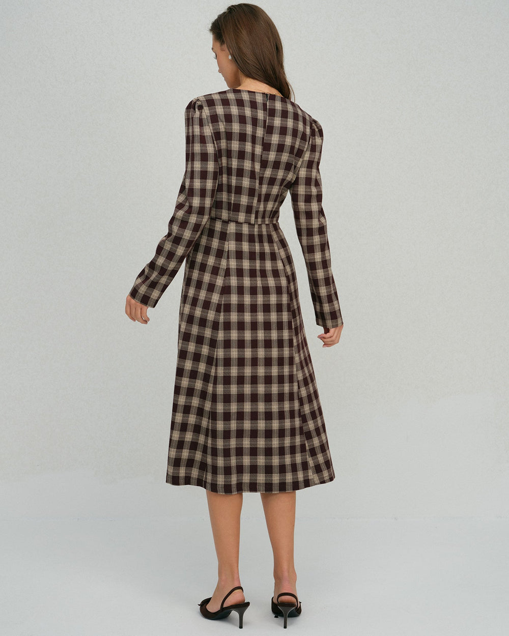 Brown Floral V Neck Midi Dress | Rihoas