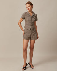 The Brown High Waisted Plaid Shorts | Rihoas
