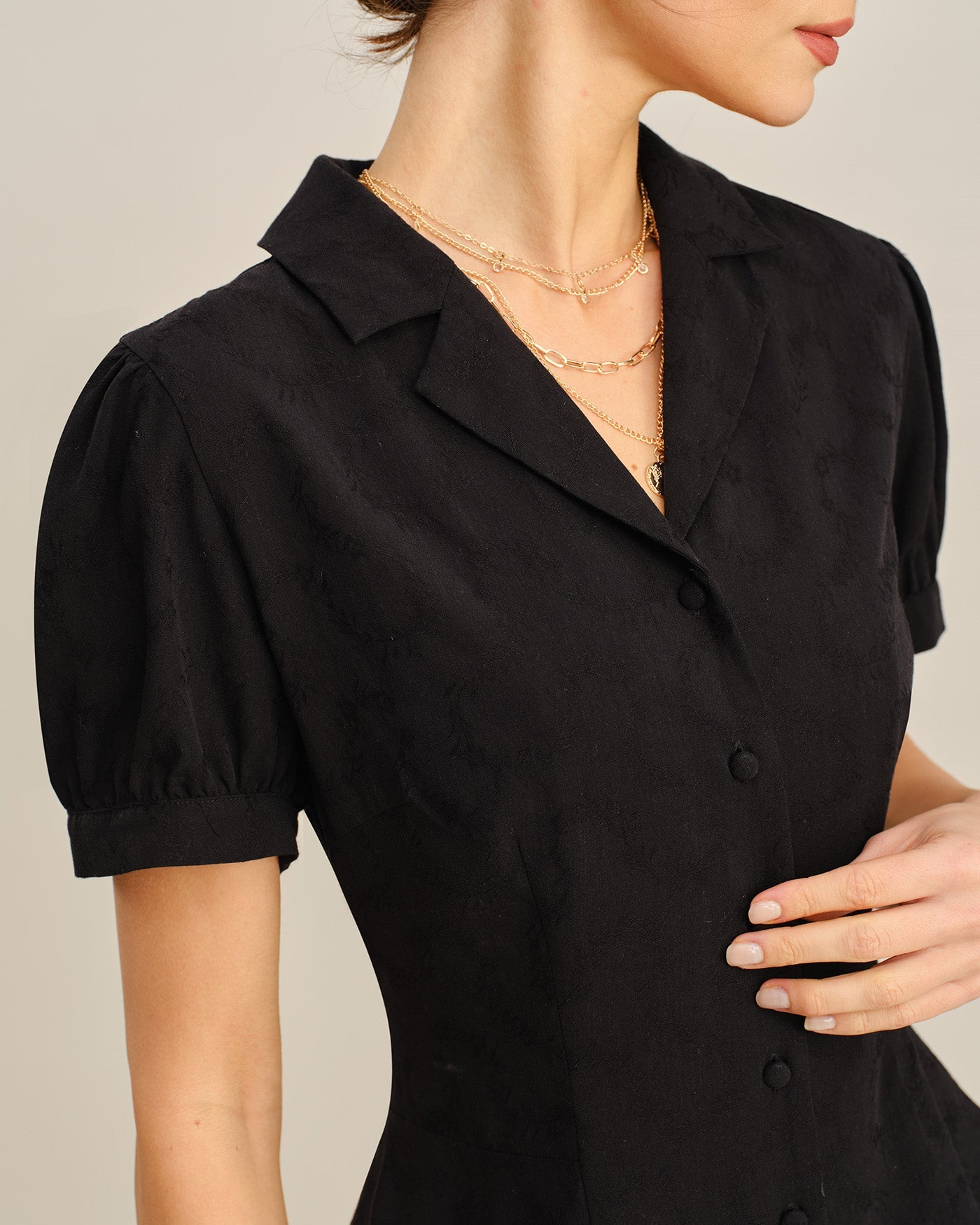 Black Embroidery Collar Button Blouse | Rihoas