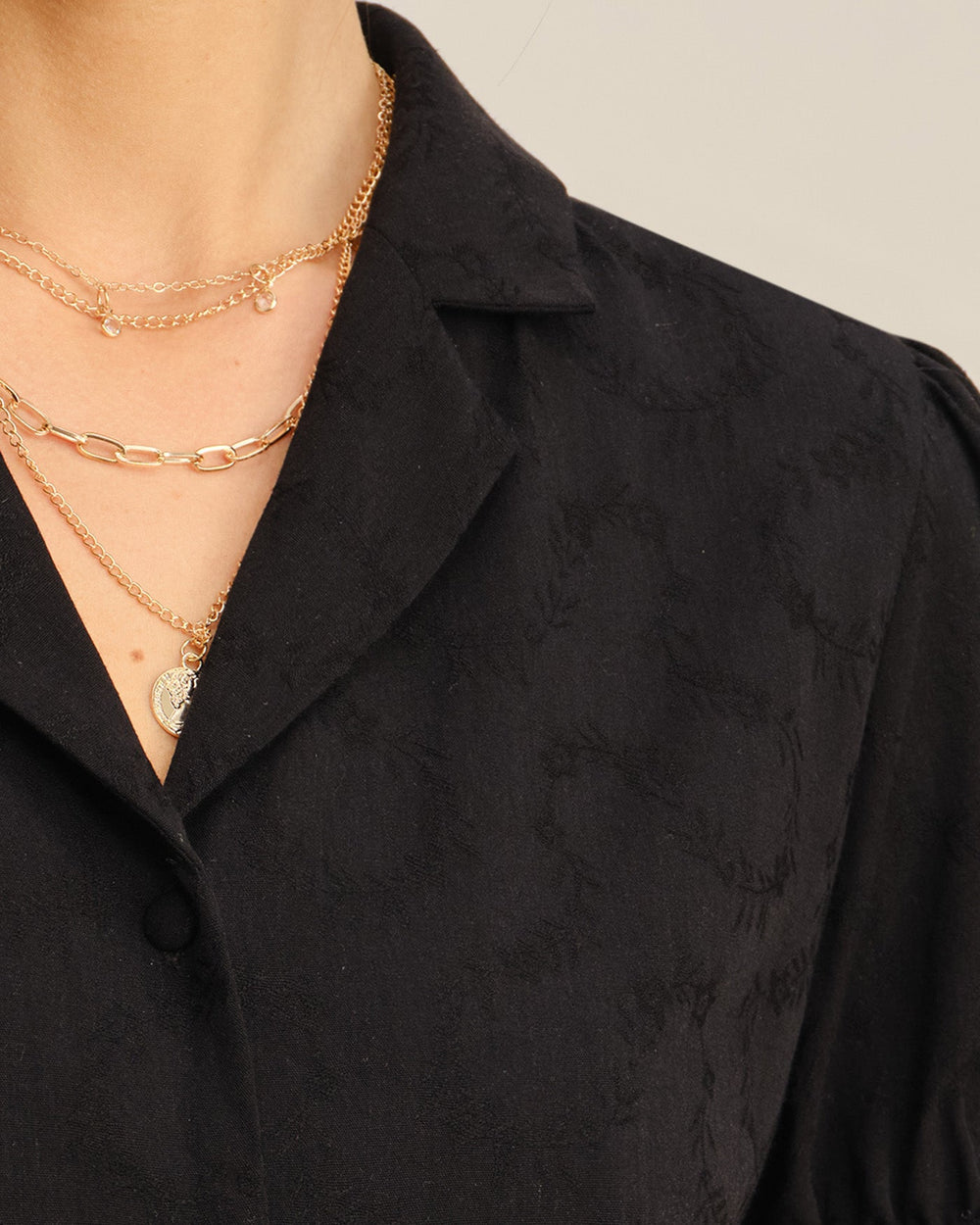 Black Embroidery Collar Button Blouse | Rihoas