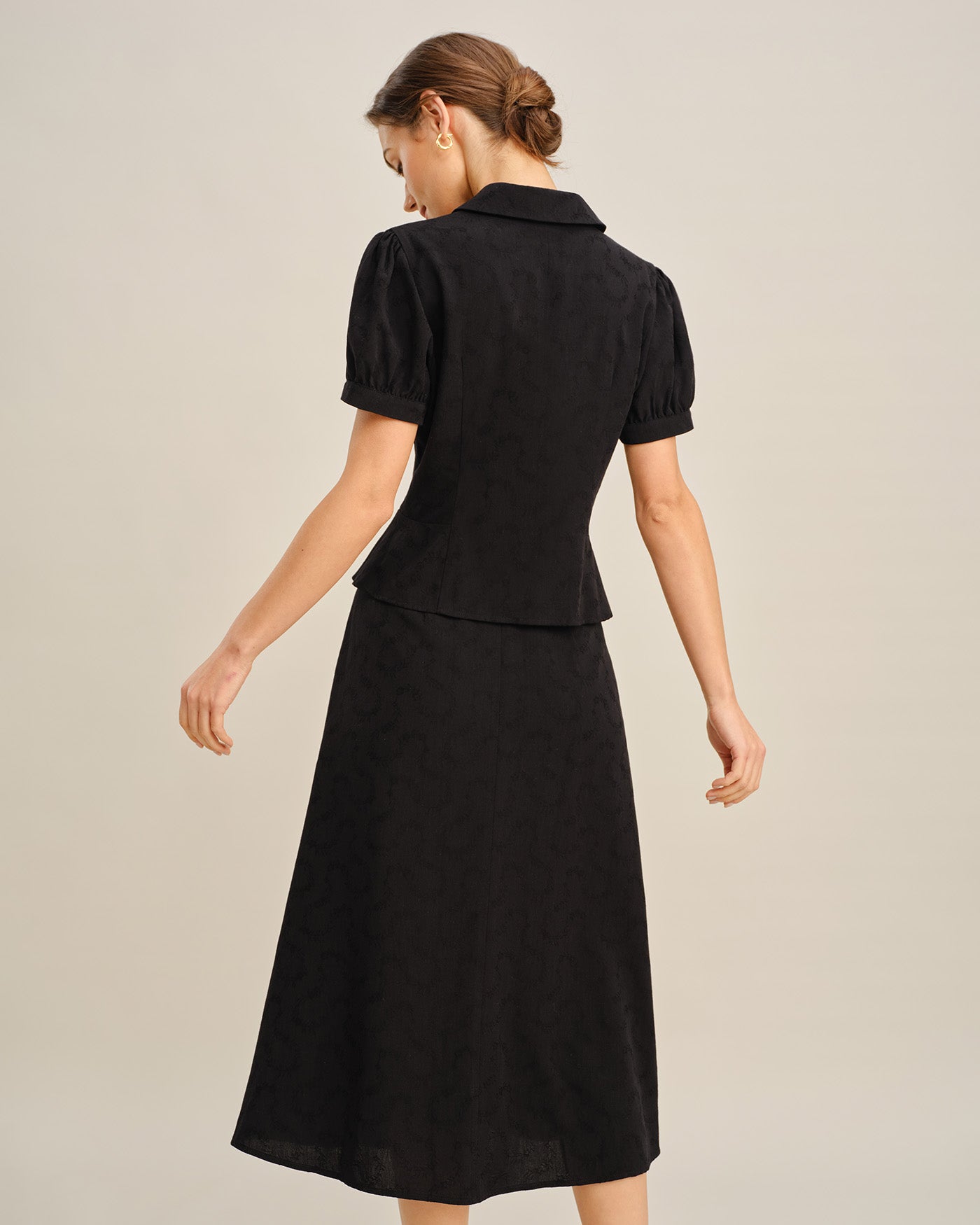 Black Embroidery Collar Button Blouse | Rihoas