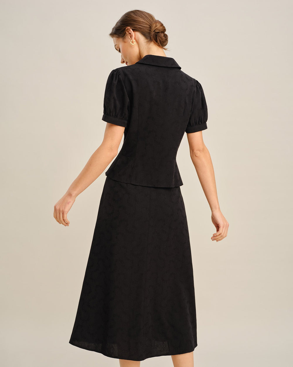 Black Embroidery Collar Button Blouse | Rihoas