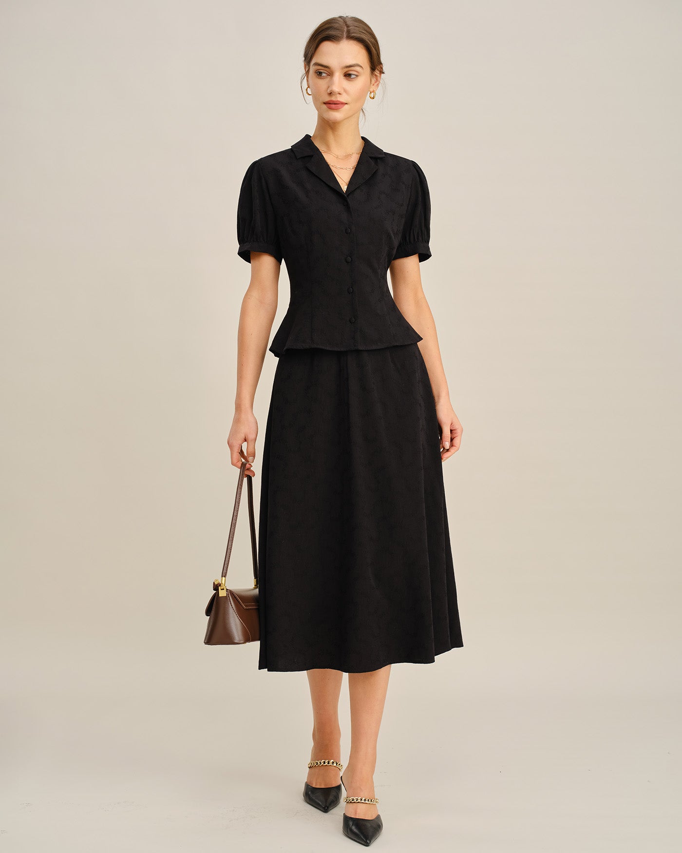 Black Embroidery Collar Button Blouse | Rihoas