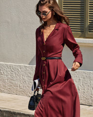Wine Red Ruched A-Line Midi Dress | Rihoas