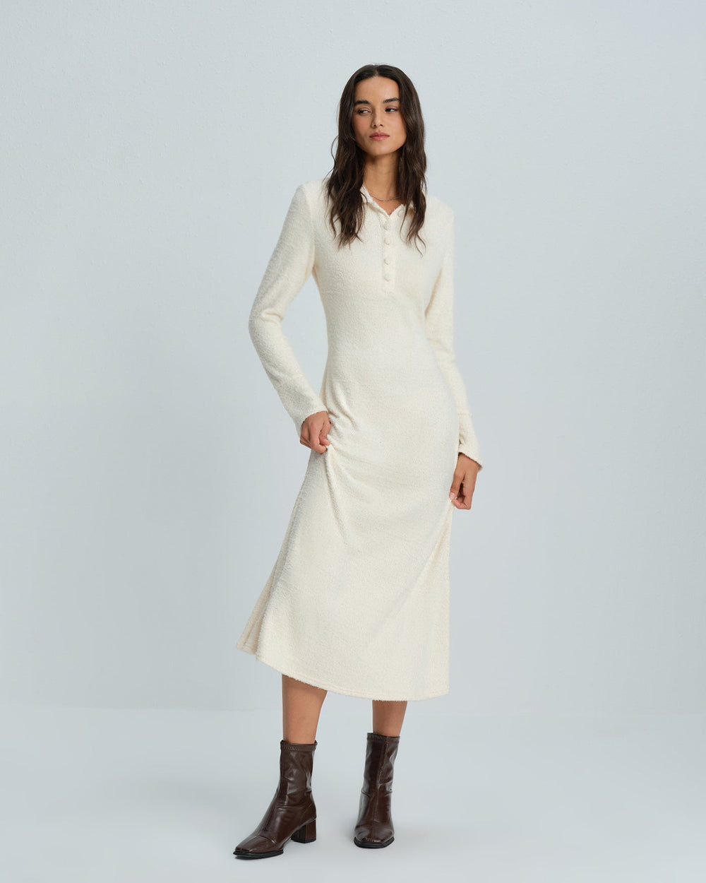 Apricot Collar Bell Sleeve Midi Dress | Rihoas