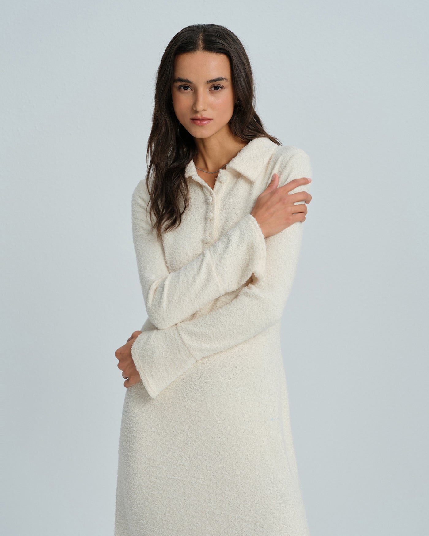 Apricot Collar Bell Sleeve Midi Dress | Rihoas
