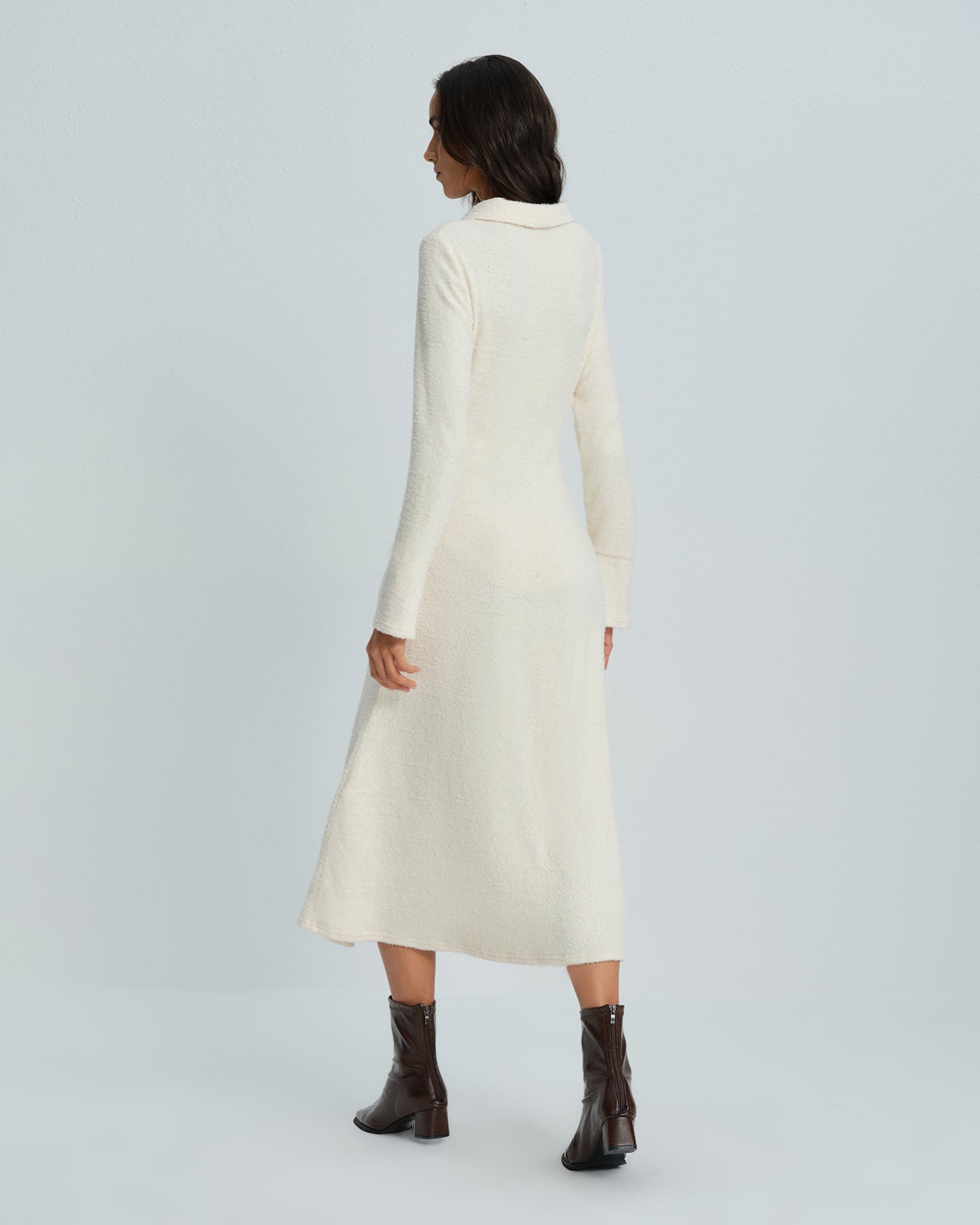 Apricot Collar Bell Sleeve Midi Dress | Rihoas