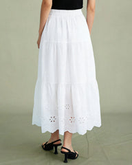 White Floral Textured Midi Skirt | Rihoas