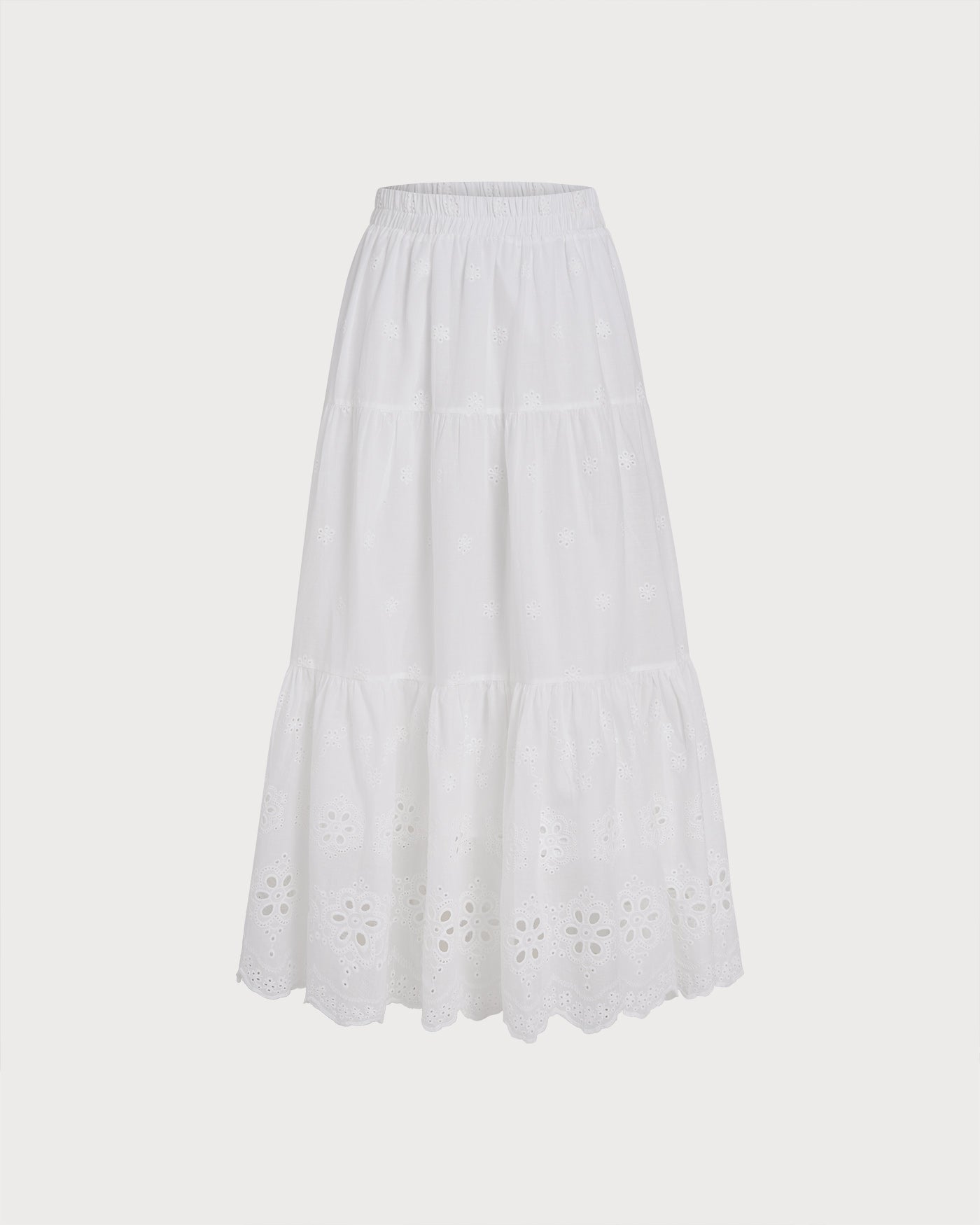 White Floral Textured Midi Skirt | Rihoas