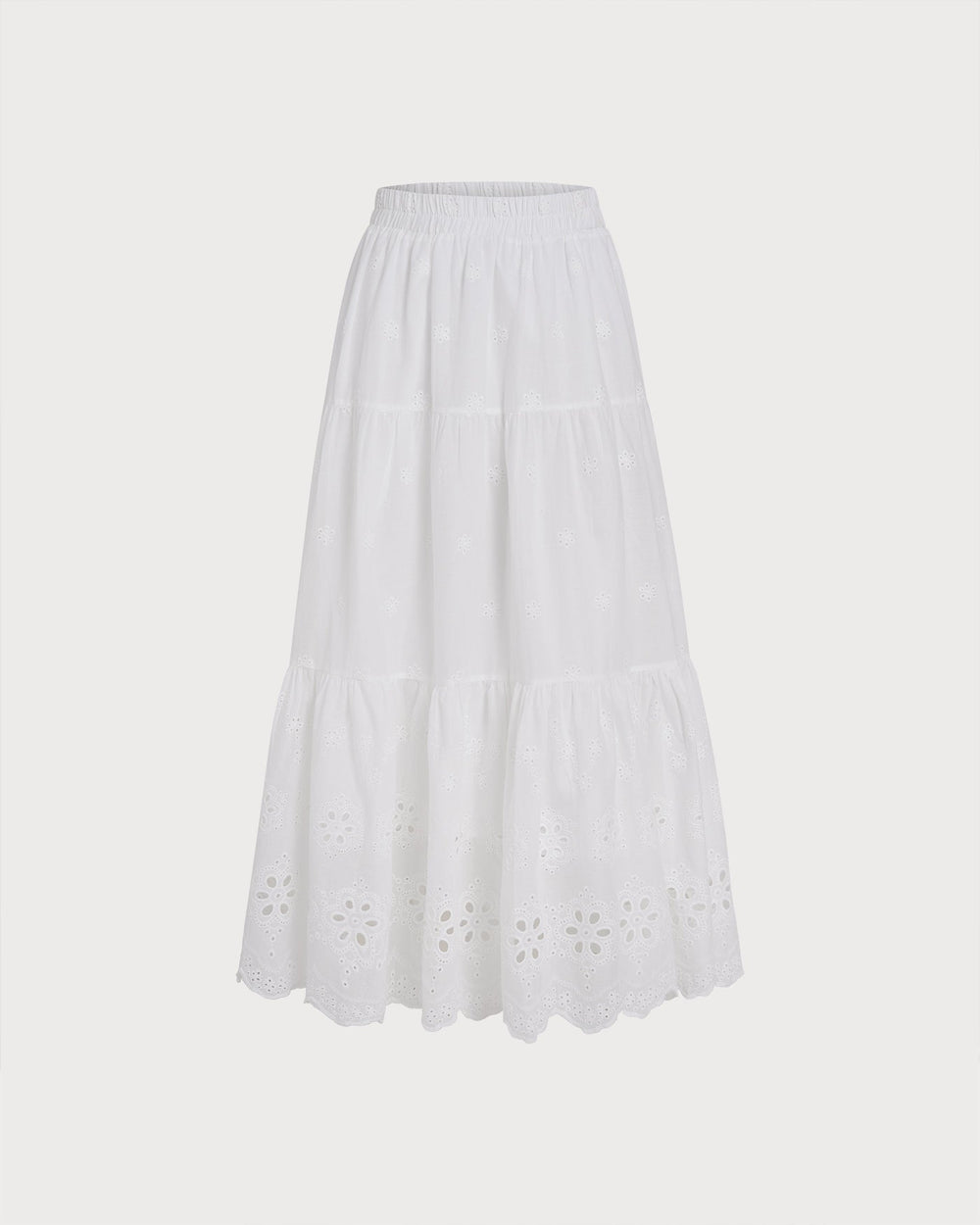 White Floral Textured Midi Skirt | Rihoas