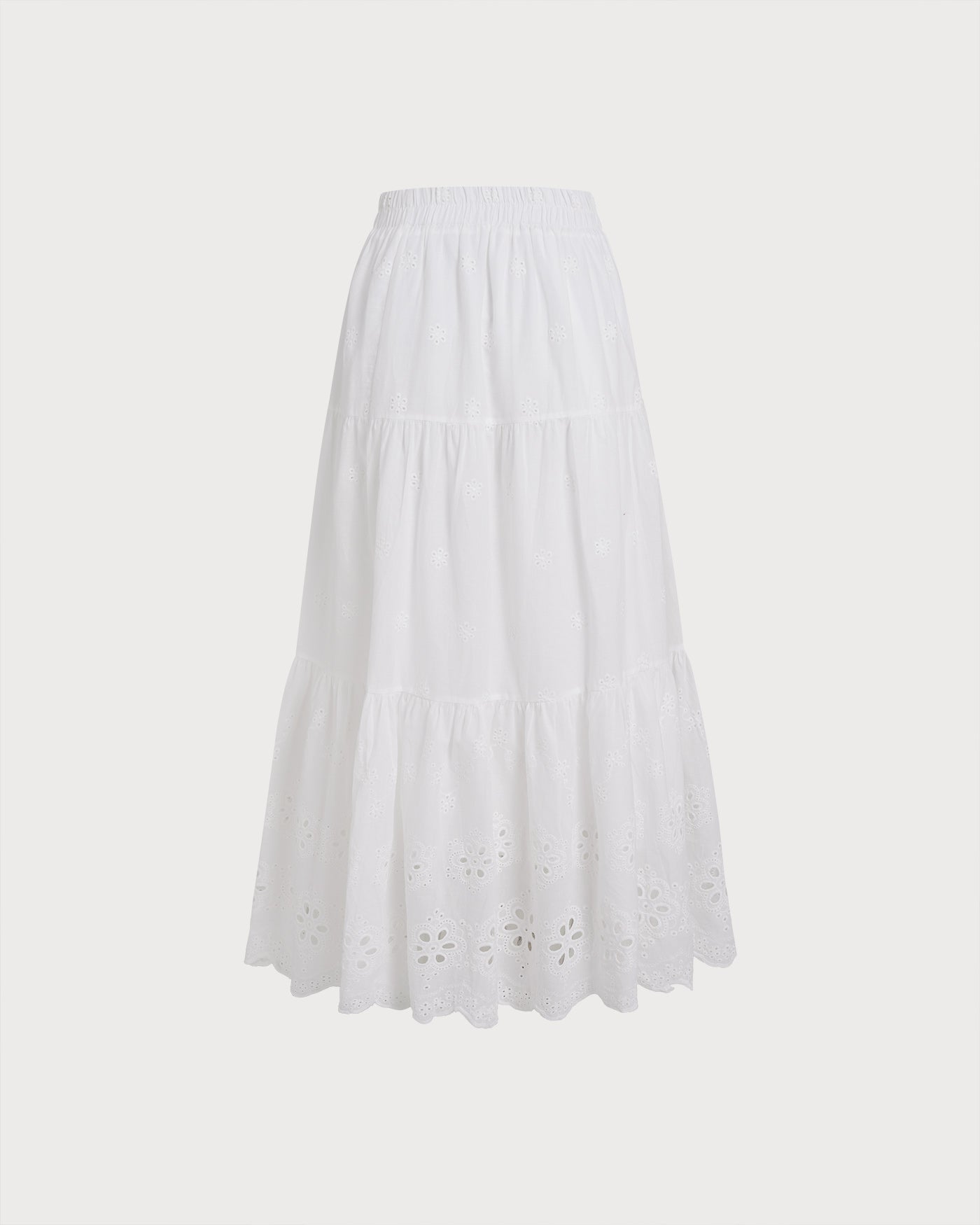 White Floral Textured Midi Skirt | Rihoas