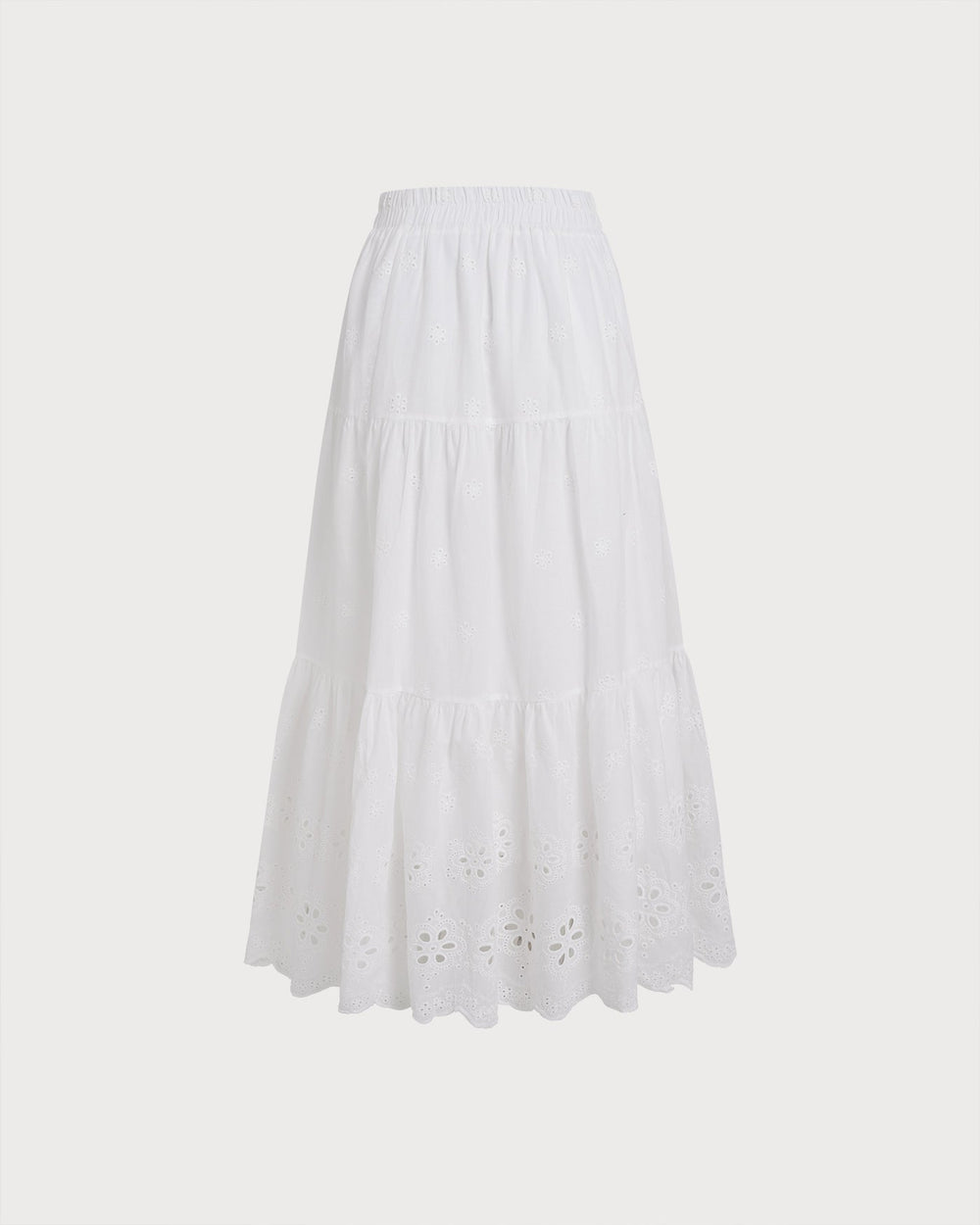 White Floral Textured Midi Skirt | Rihoas