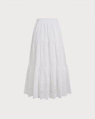 White Floral Textured Midi Skirt | Rihoas