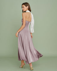 Pink One Shoulder Lace Splicing Maxi Dress | Rihoas