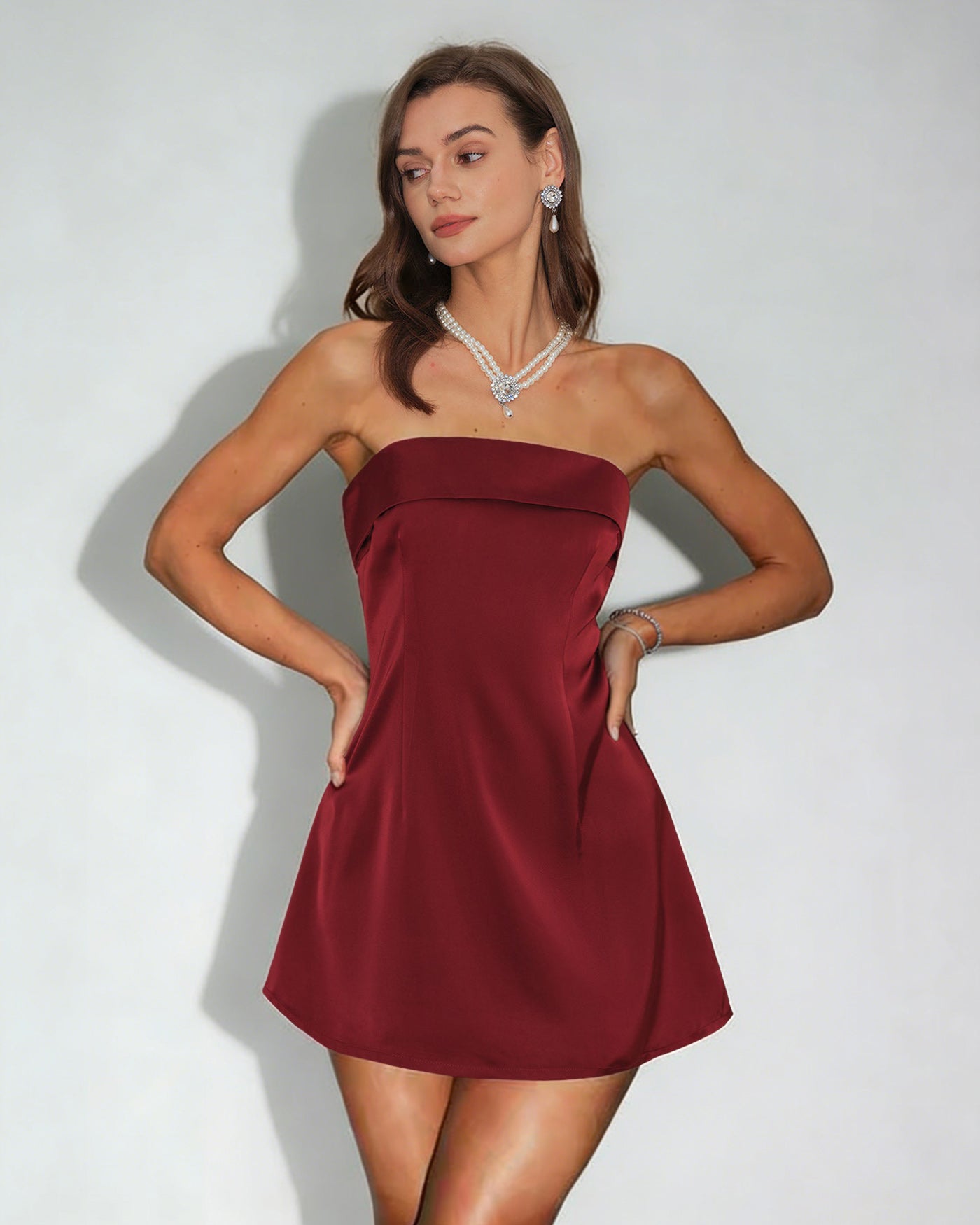 Red Strapless A-Line Mini Dress | Rihoas