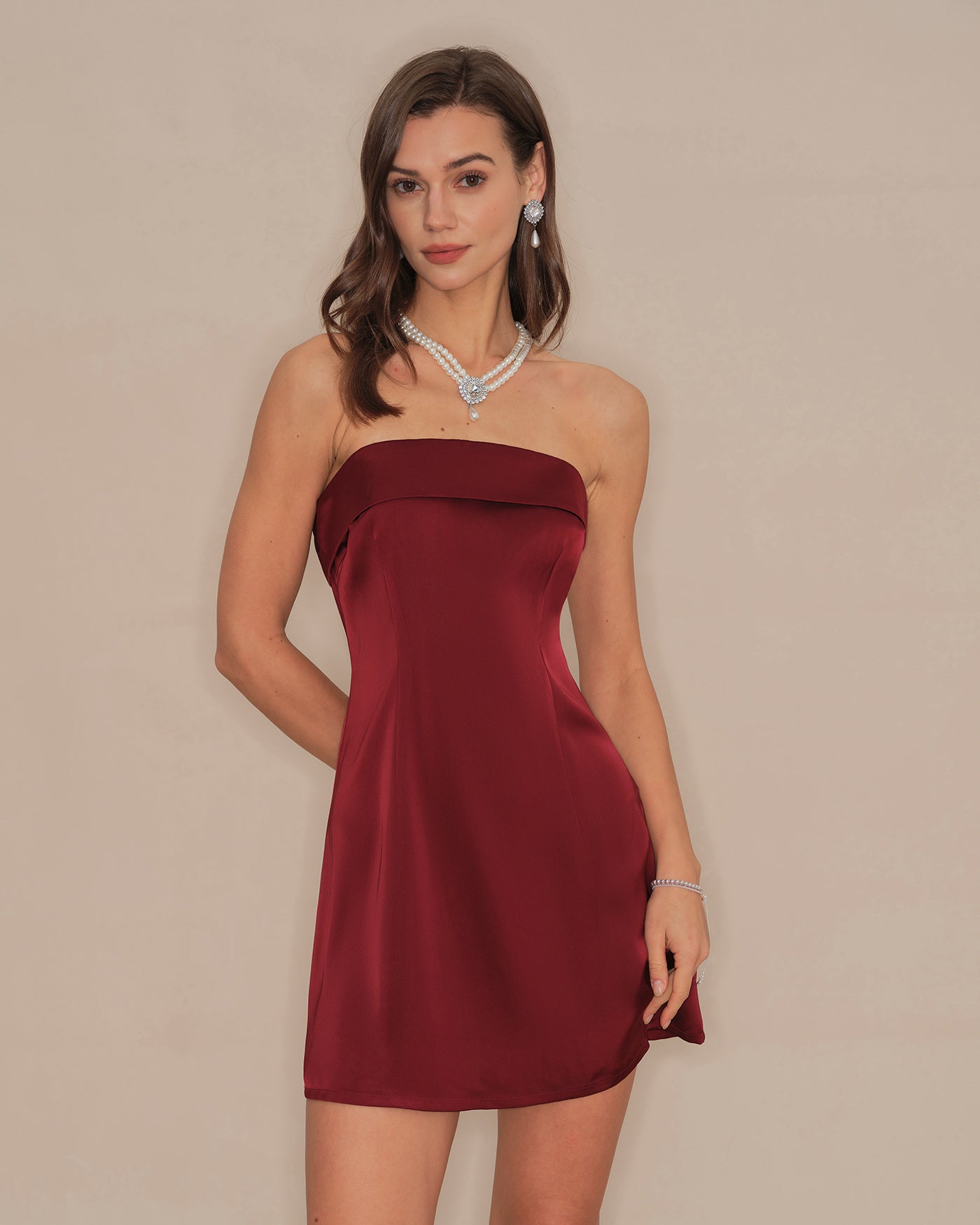 Red Strapless A-Line Mini Dress | Rihoas