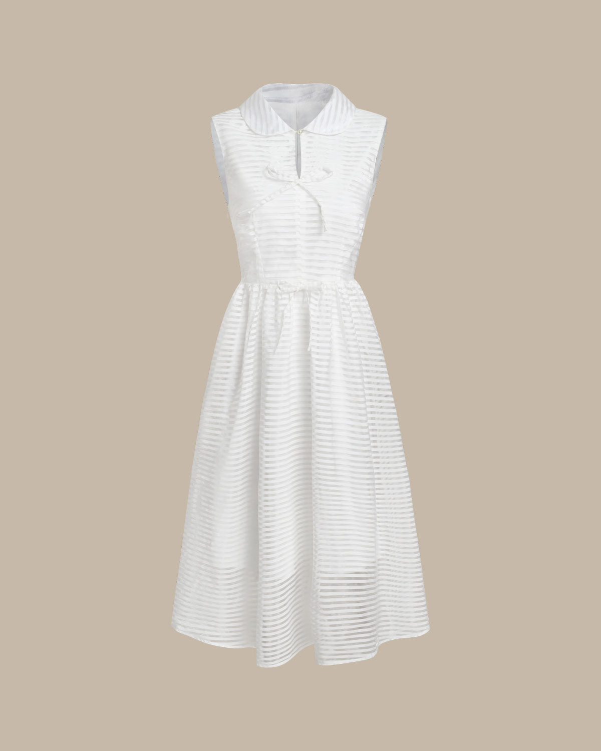 White Striped Sleeveless Midi Dress | Rihoas