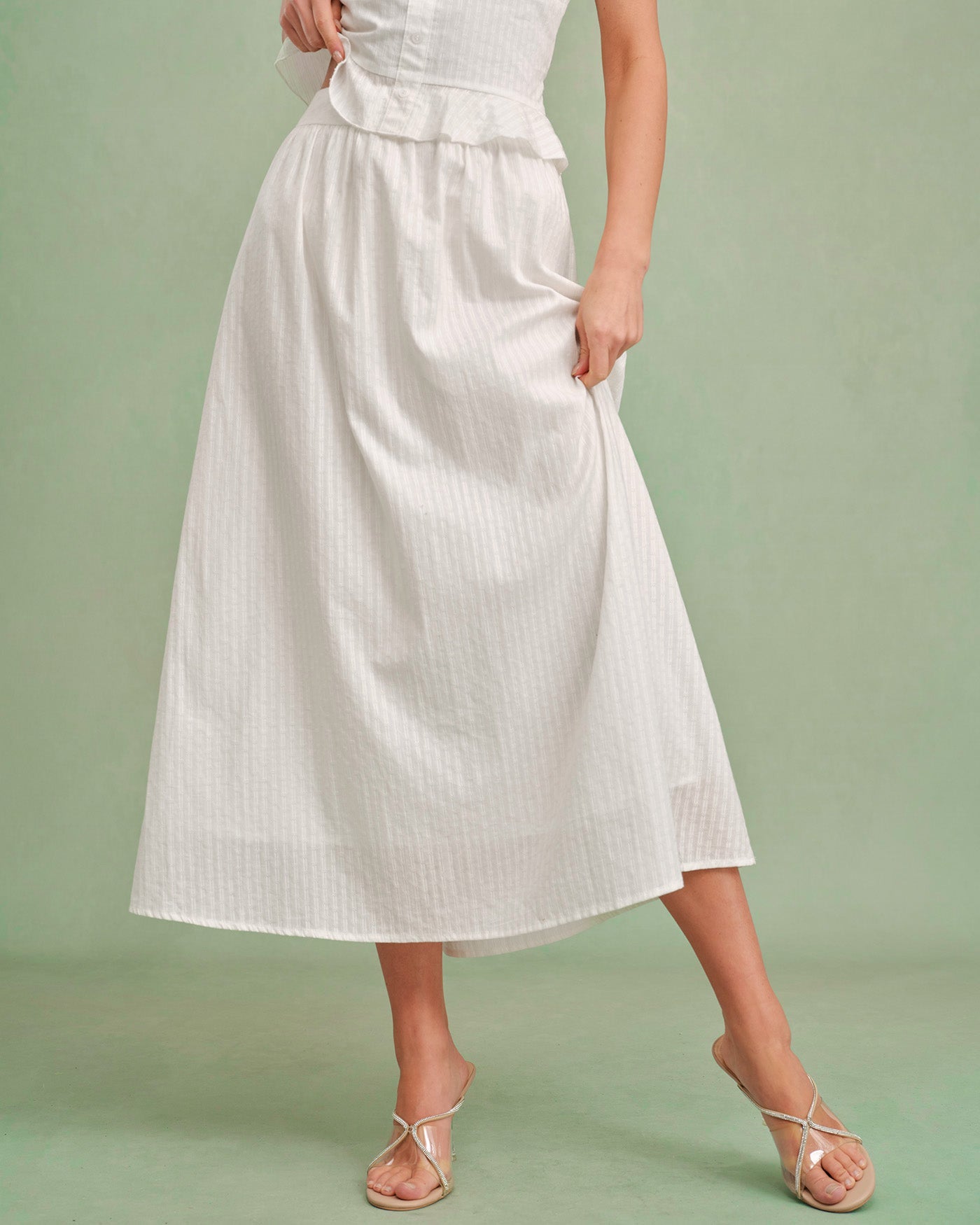 White Solid A-Line Midi Skirt | Rihoas