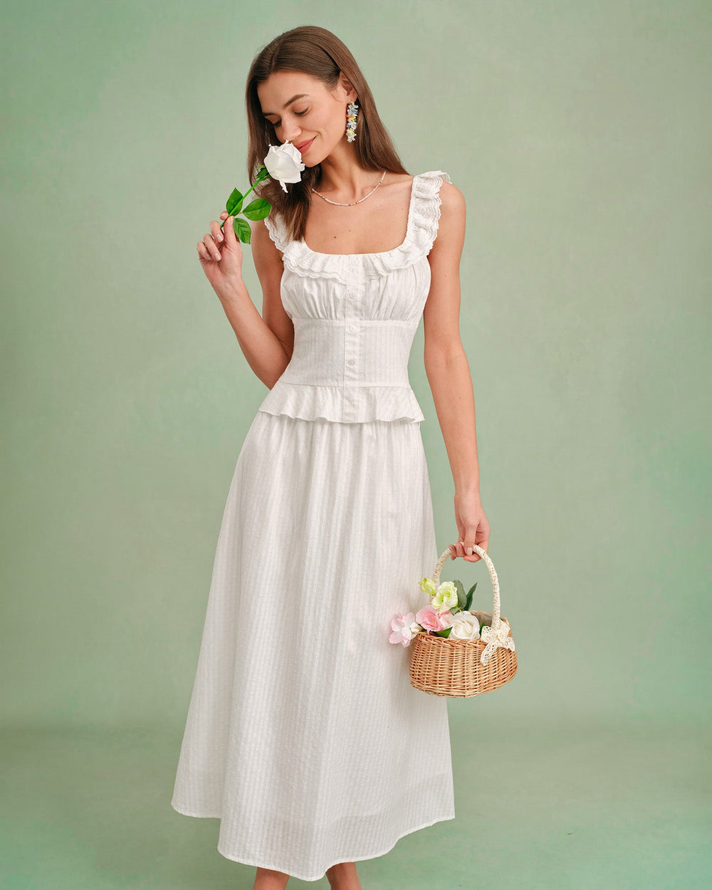 White Solid A-Line Midi Skirt | Rihoas