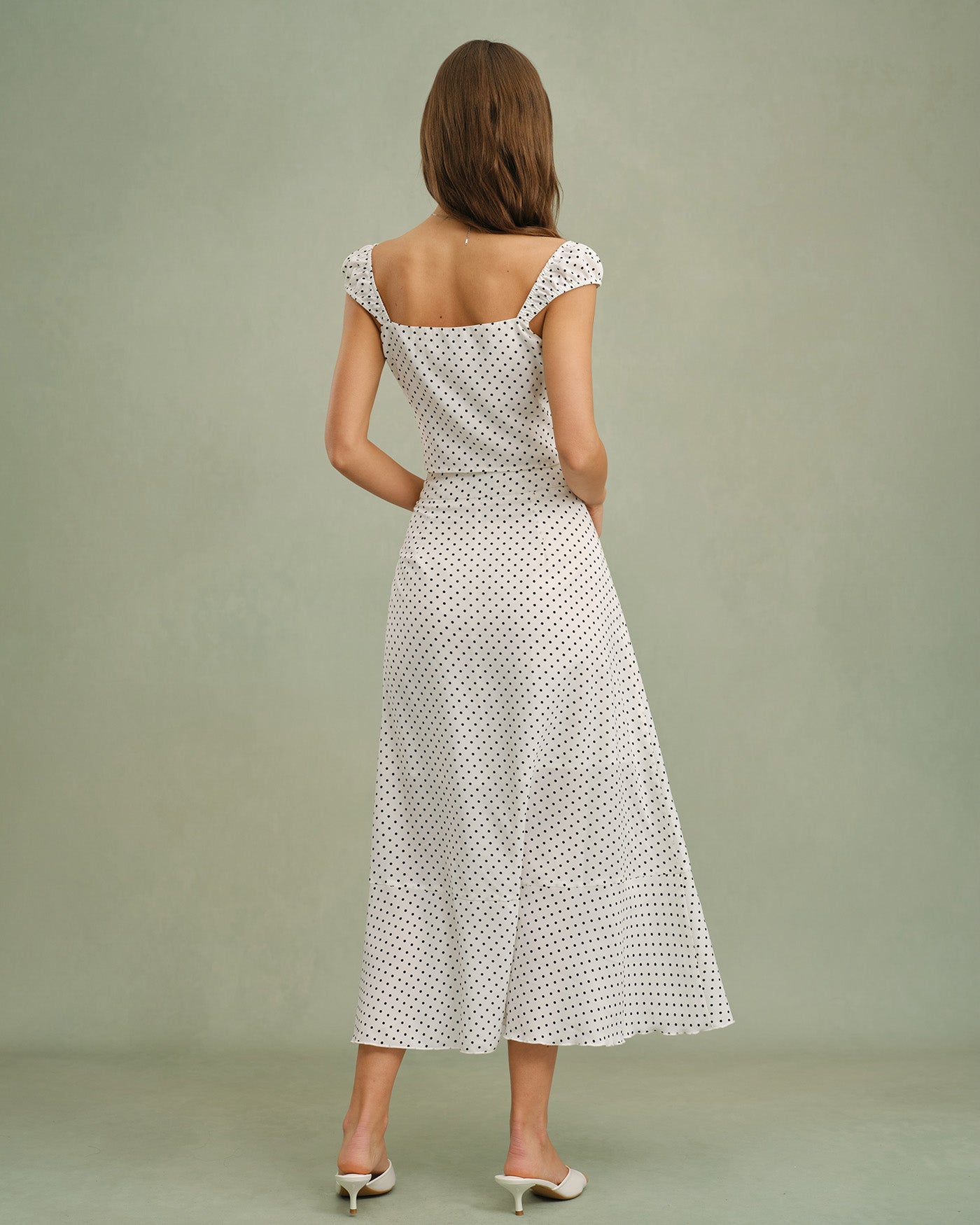 White Ruffle Polka Dot Midi Skirt | Rihoas
