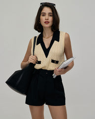 The Apricot Collared Colorblock Knit Tank Top | Rihoas