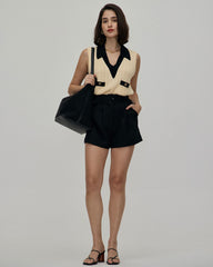The Apricot Collared Colorblock Knit Tank Top | Rihoas