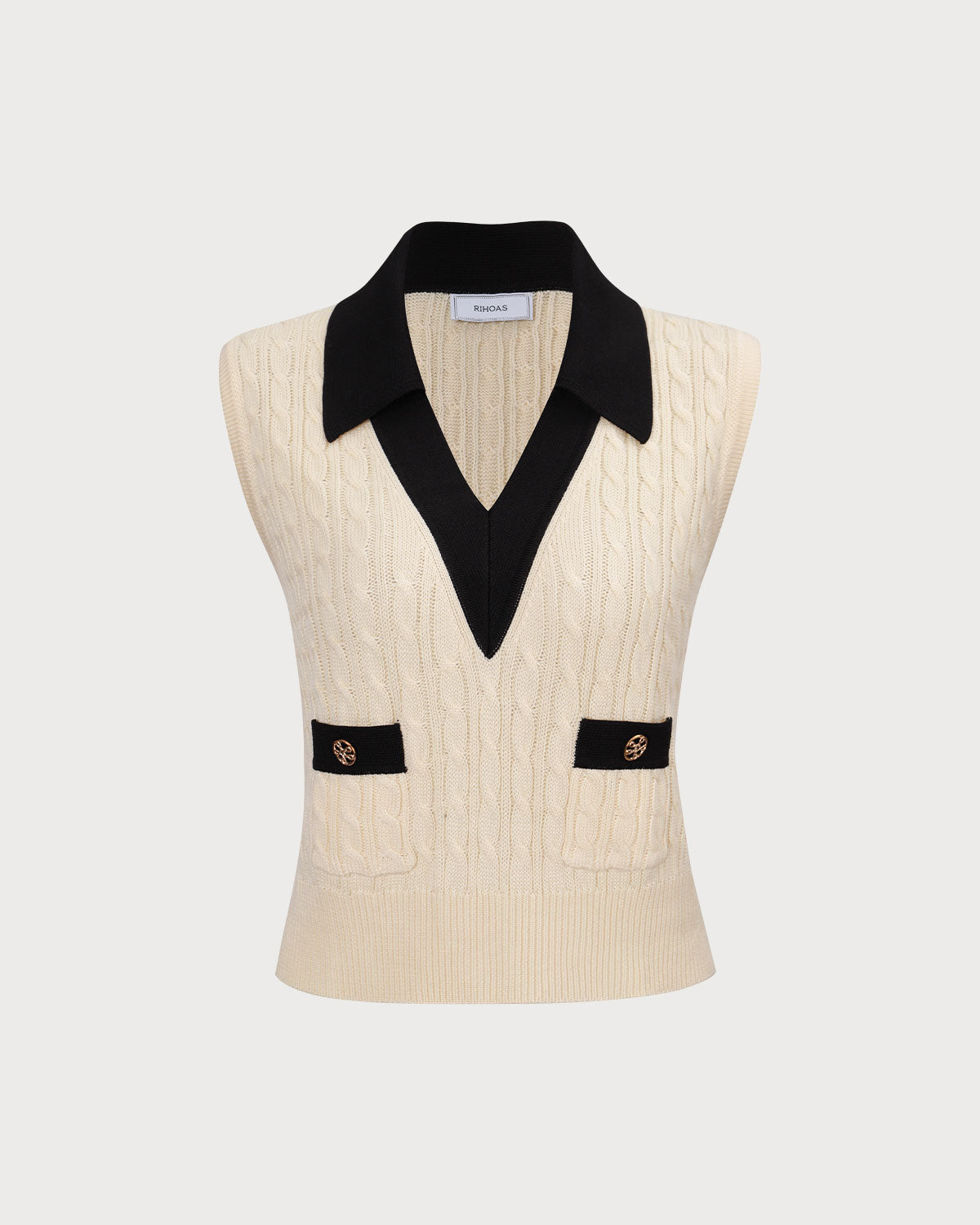The Apricot Collared Colorblock Knit Tank Top | Rihoas