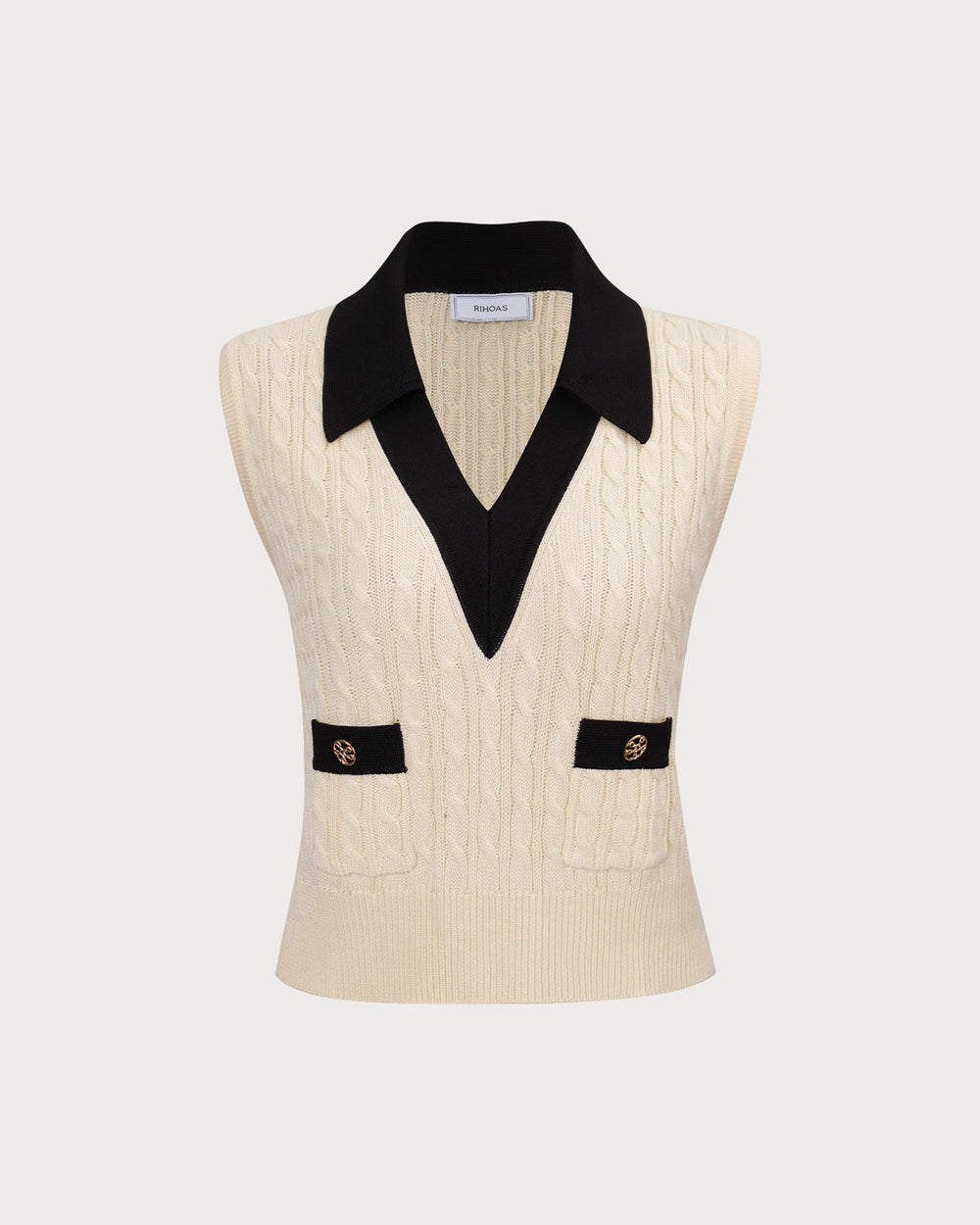 The Apricot Collared Colorblock Knit Tank Top | Rihoas